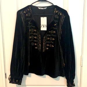 Zara embroidered velvet tunic